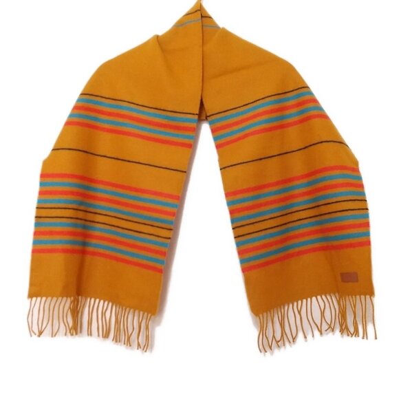 HERMES - Orange Light Blue Red Black Cashmere Scarf 405-071825 - Picture 1 of 7